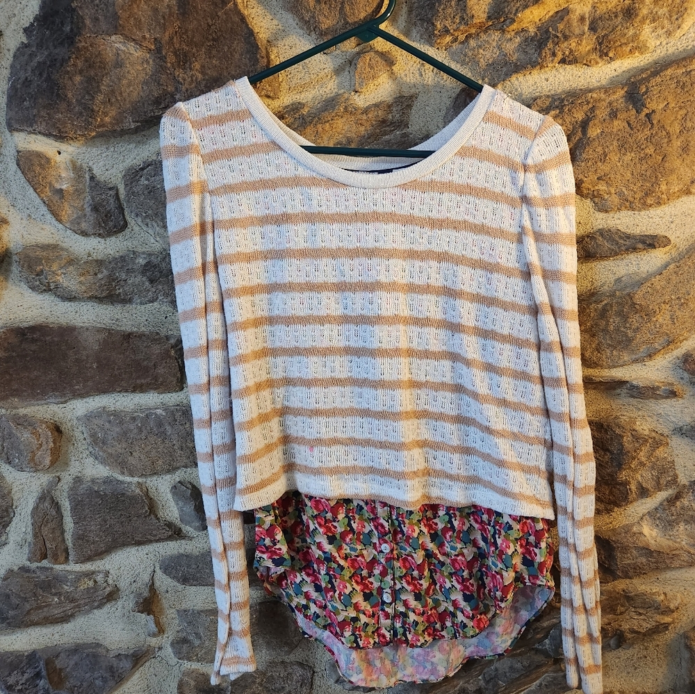 Anthropologie Long sleeved top - layered sweater over button up floral shirt